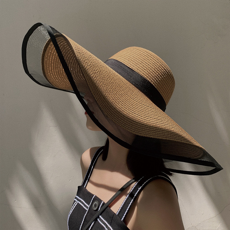 Bucket Hat Straw - Topi Matahari Wanita Topi Pantai Gelombang