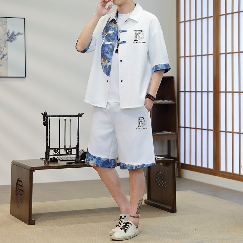 Resort Shirt Floral - Set Kimono Pria 2 Potong Motif