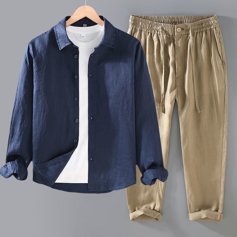 Set Linen Murni Kelas Atas Kem - Linen Shirt Breathable ulasan dan harga