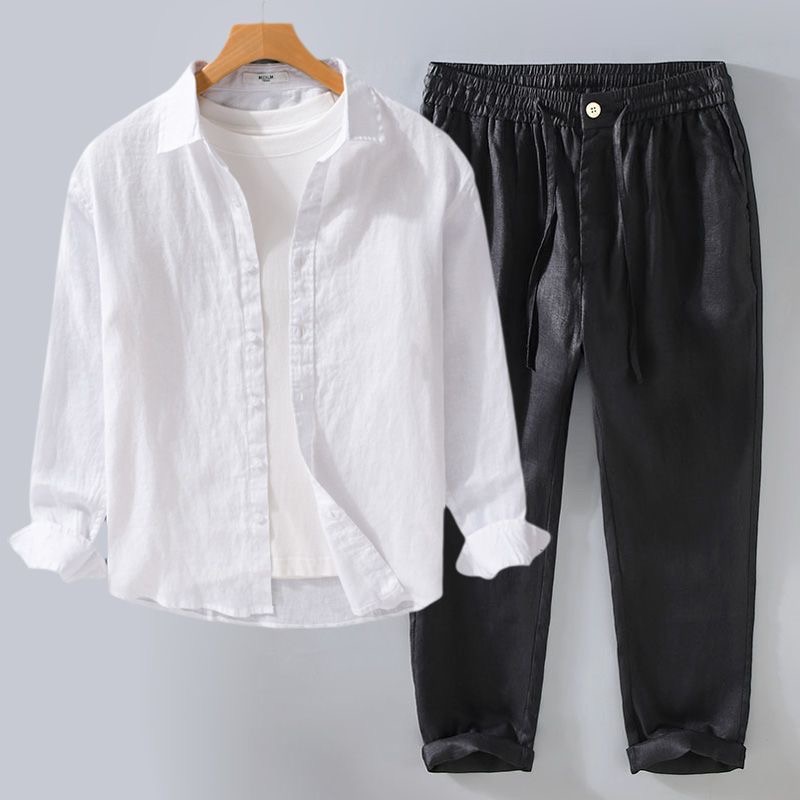 Set Linen Murni Kelas Atas Kem - Linen Shirt Breathable ulasan dan harga