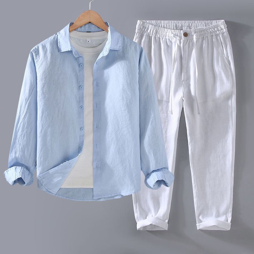 Set Linen Murni Kelas Atas Kem - Linen Shirt Breathable ulasan dan harga