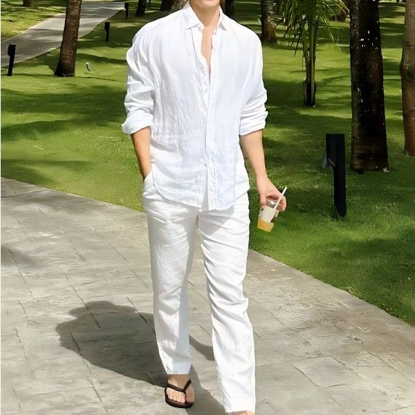 Setelan kasual pria berbahan k - Linen Shirt Breathable ulasan dan harga