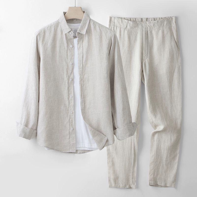 Setelan kasual pria berbahan k - Linen Shirt Breathable ulasan dan harga